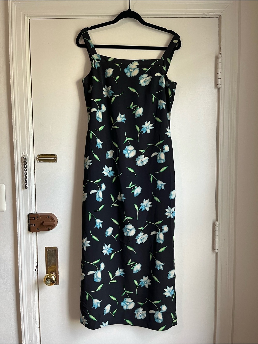 Vintage RAMPAGE Black Floral Midi Dress with Blue & Green Bloom Size 11